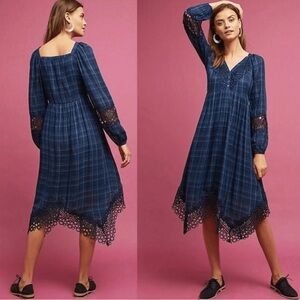 Anthropologie Akemi + Kin Blue Navy Plaid Kerchief Midi Dress